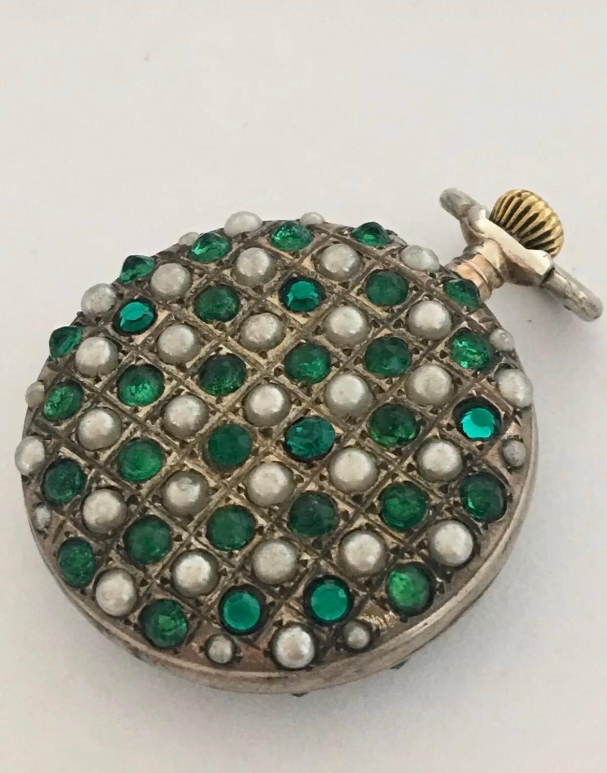Antique Gemstones Seeded Pearl Silver Pocket / Fob Watch 3