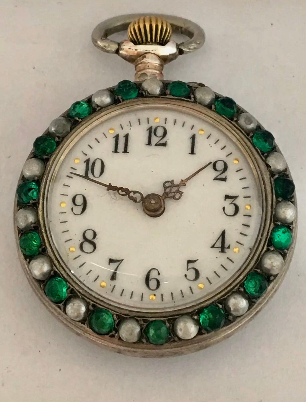 Antique Gemstones Seeded Pearl Silver Pocket / Fob Watch 4
