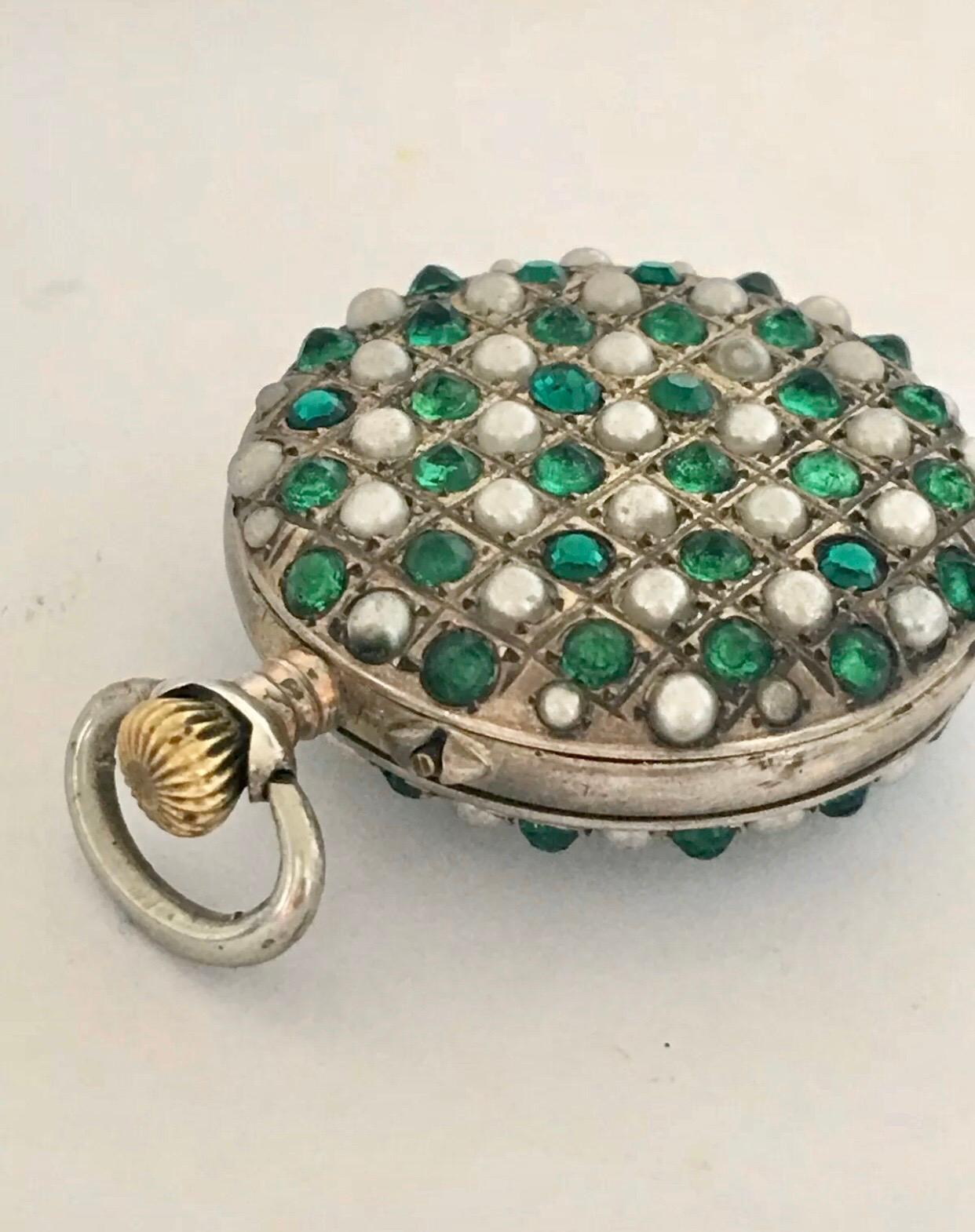Antique Gemstones Seeded Pearl Silver Pocket / Fob Watch 1