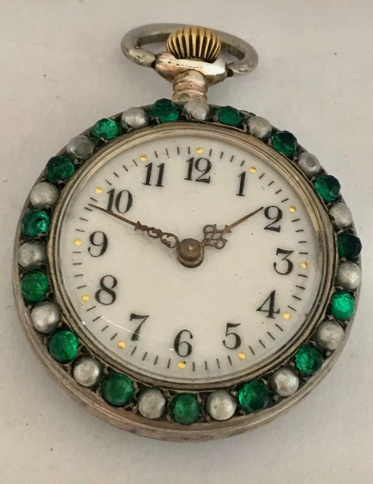 Antique Gemstones Seeded Pearl Silver Pocket / Fob Watch 2