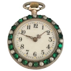 Antique Gemstones Seeded Pearl Silver Pocket / Fob Watch
