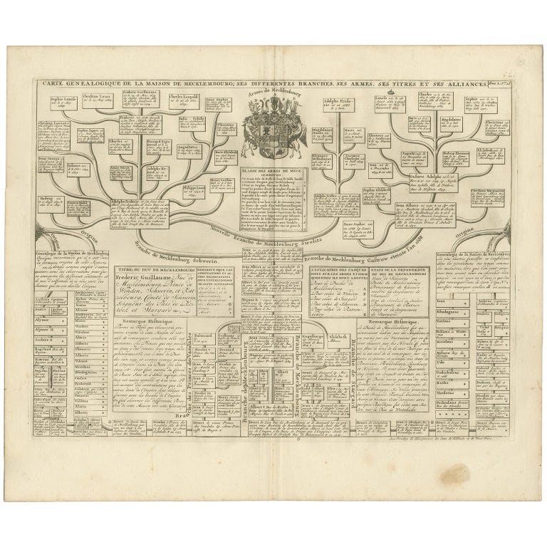 Antique Genealogy Chart of the German House of Mecklenburg, 1732