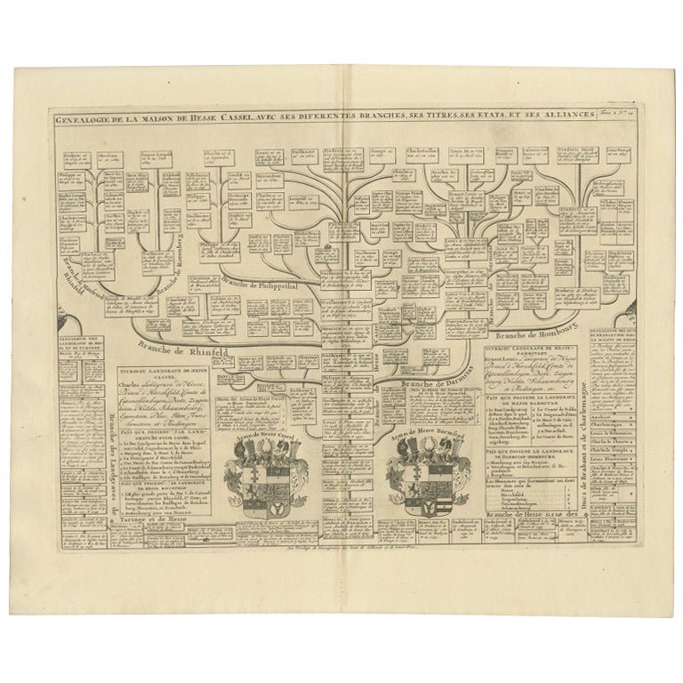 Antike Genealogie-Karte der Landgravur Hessen-Kassel, Deutschland, 1732