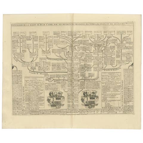 Antique Genealogy Chart of the Landgraviate Hessen-Kassel, Germany, 1732