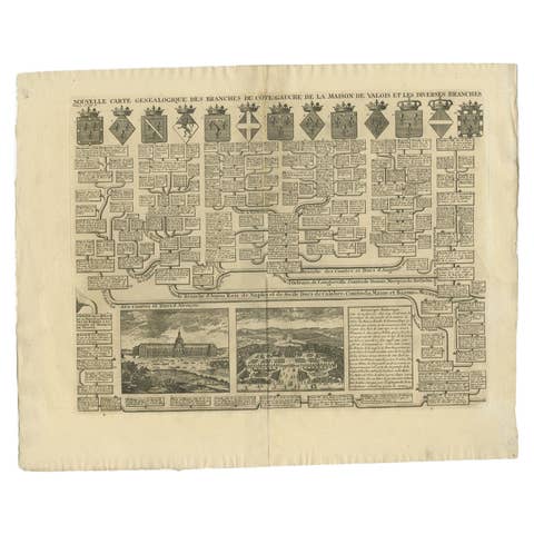 Antique Genealogy Chart of the Valois House in France, 1732