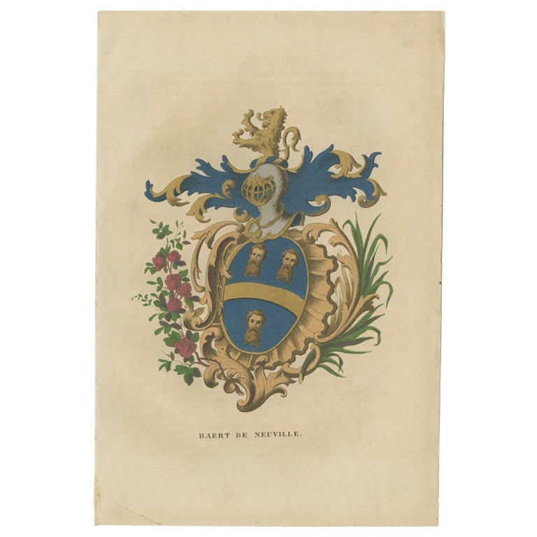 Stampa antica di genealogia della famiglia 'Baert de Neuville' di Herckenrode, 1862