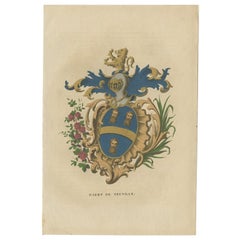 Antique Genealogy Print of the 'Baert de Neuville' Family by Herckenrode, 1862
