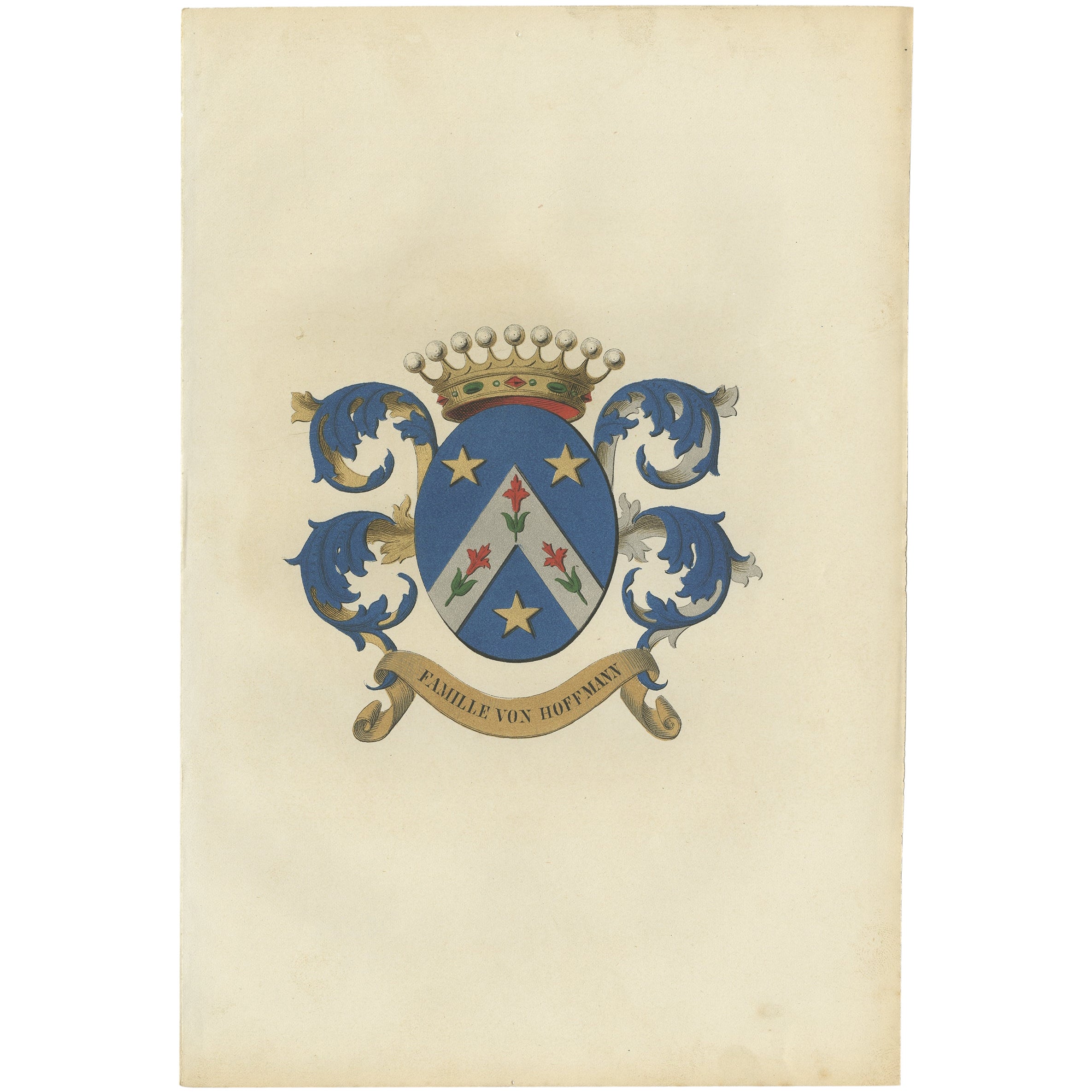 Ancienne estampe de Genealogie de la famille belge « Vienne Hoffmann », 1862