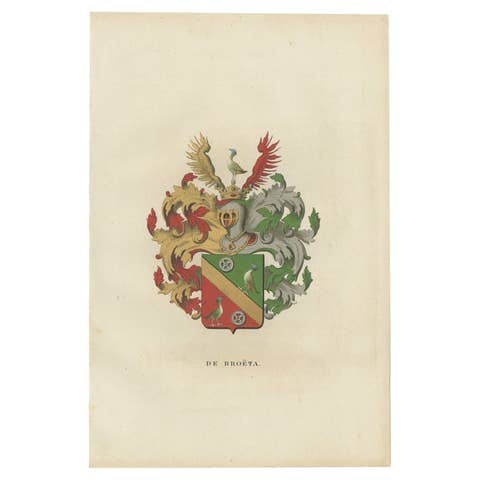 Antique Genealogy Print of the 'De Broëta' Family by Herckenrode, 1862
