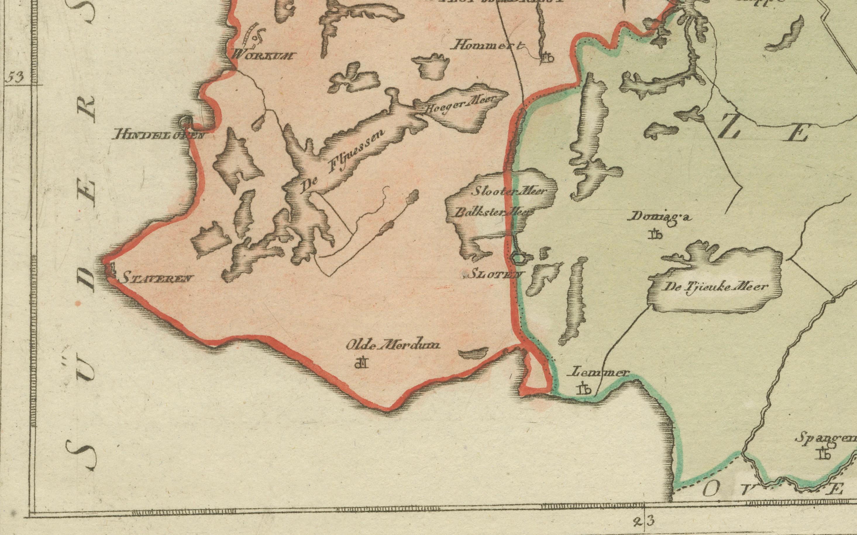 Gravé Ancienne carte générale de la Frise - Carte provinciale hollandaise par von Reilly, 1791 en vente