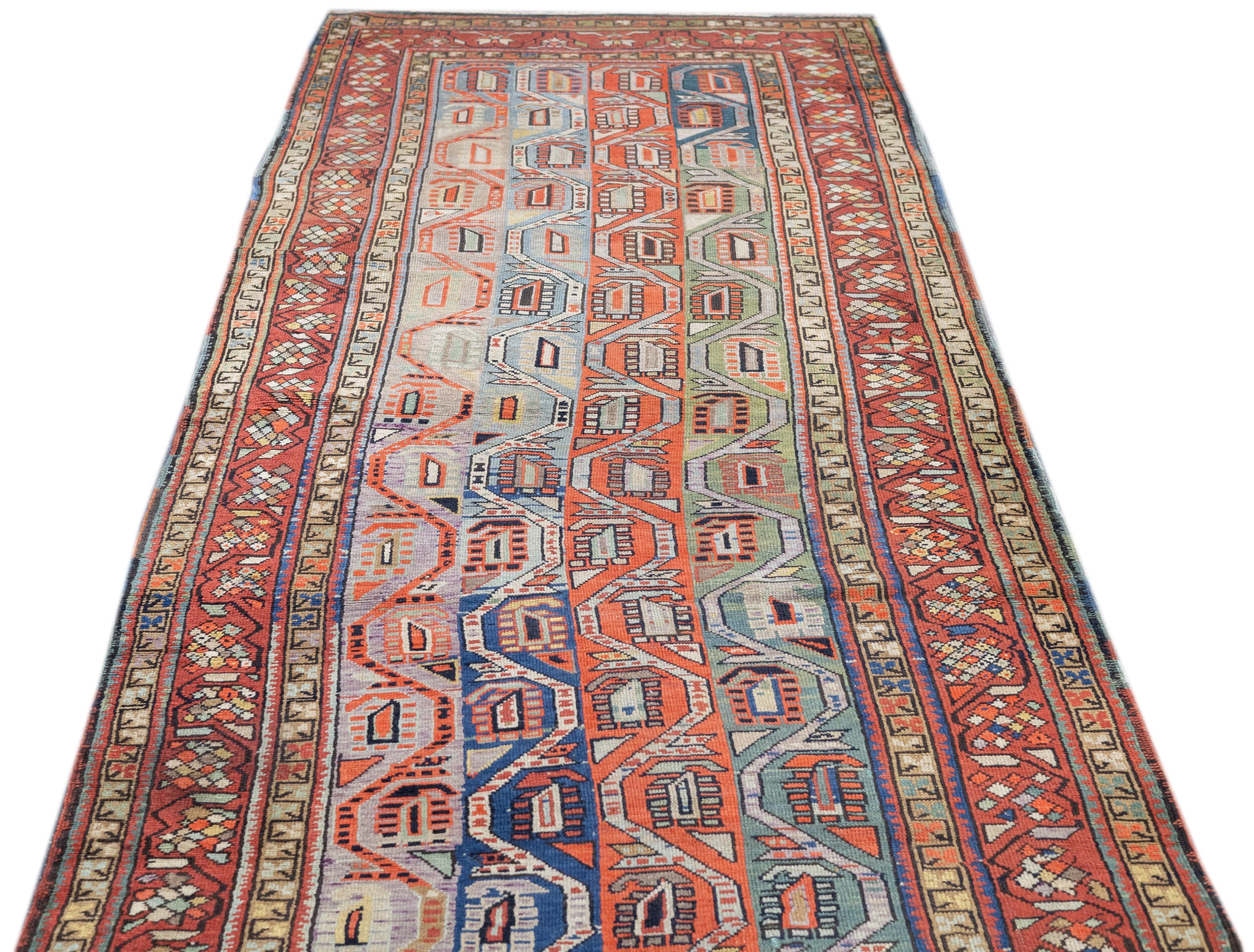 Alfombra antigua Genje Kazak 3'11'' x 11'1'' siglo XIX en venta