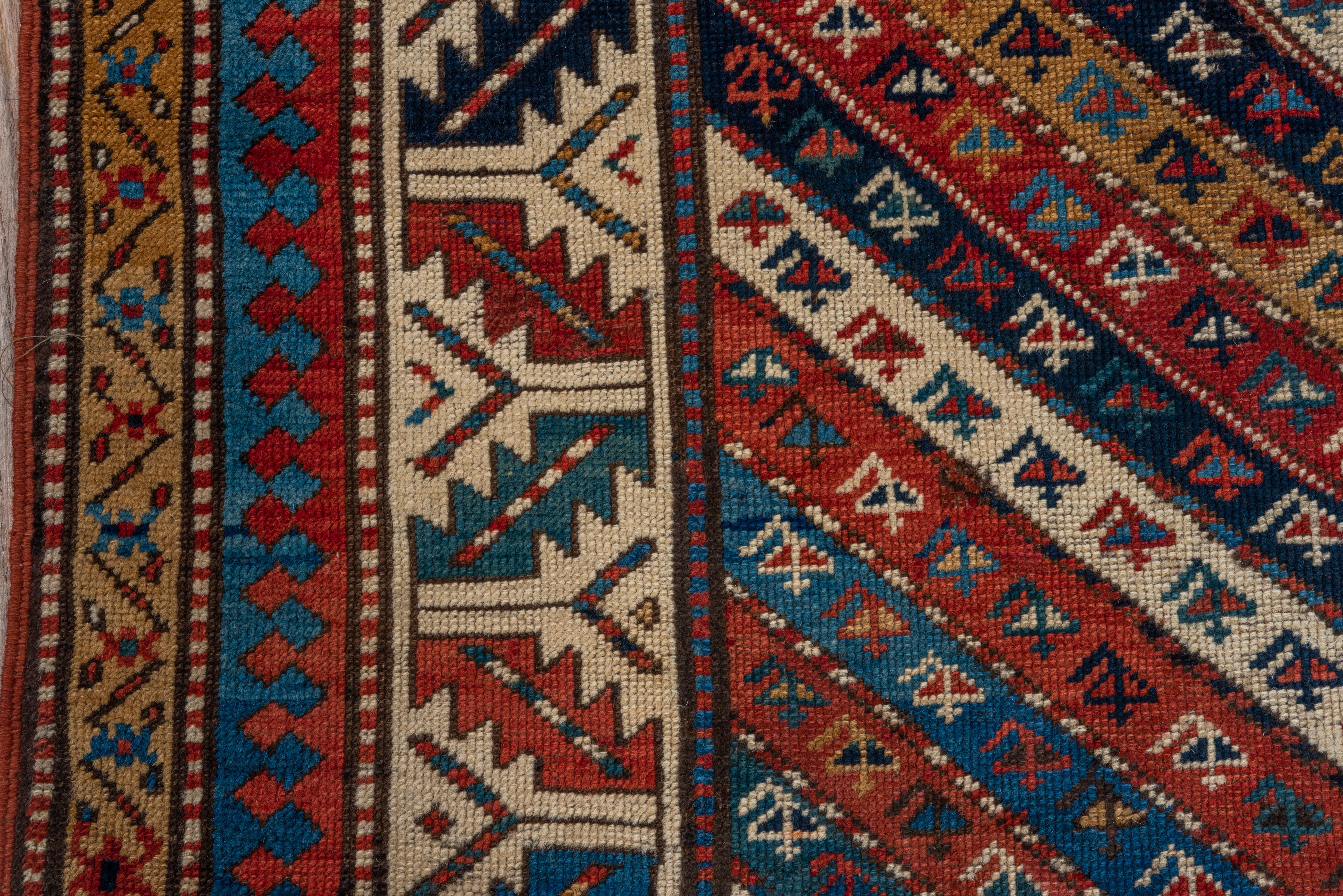 Wool Antique Genje Rug diagonal tribal stripe pattern For Sale