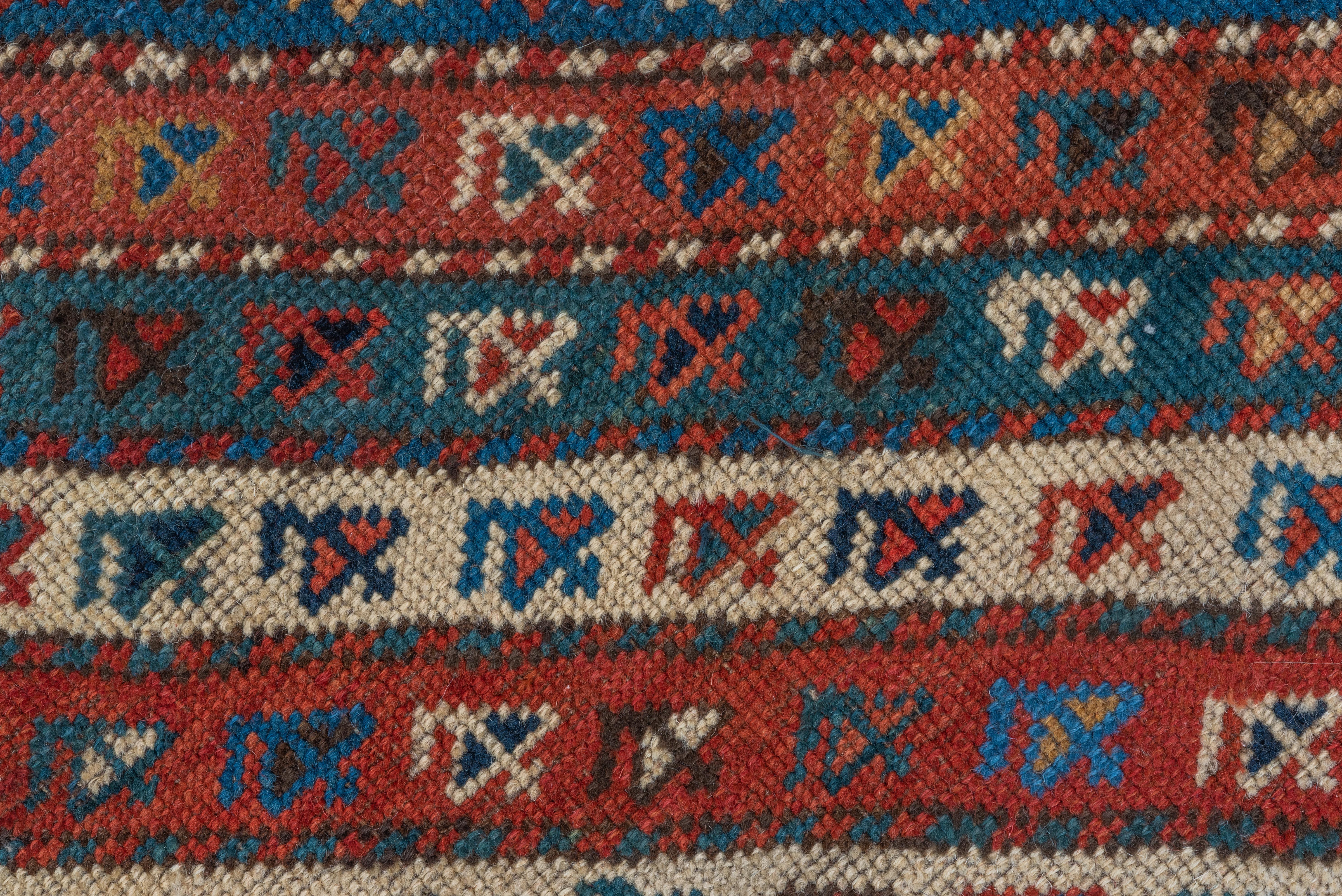 Antique Genje Rug diagonal tribal stripe pattern For Sale 1