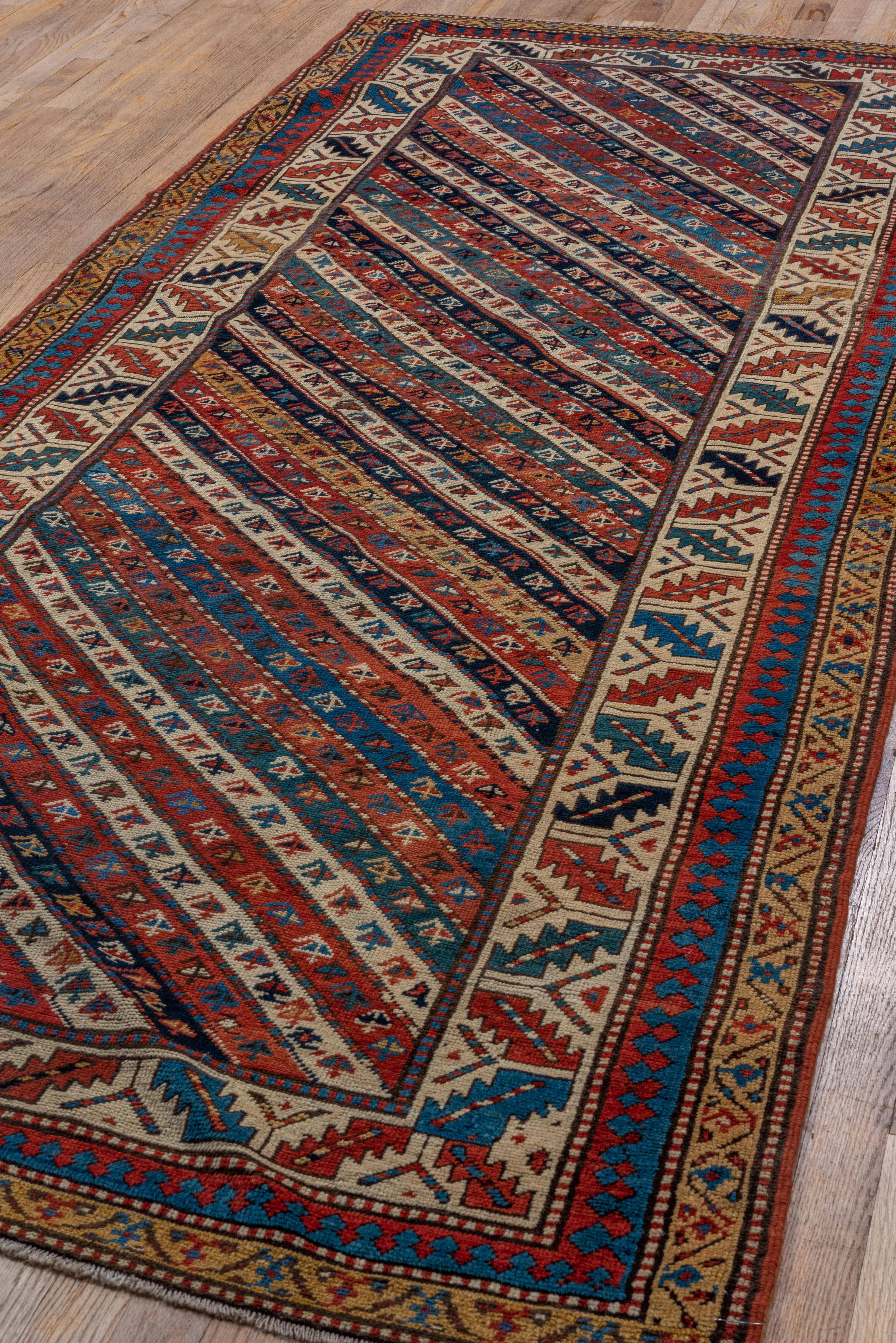 Antique Genje Rug diagonal tribal stripe pattern For Sale 3