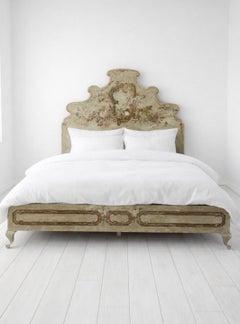 Antique Genoa King Size Bed, Lacquered Wood, Baroque Style, 1940