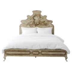 Antique Italian Genoa King Size Bed, Lacquered Wood, Baroque Style, 1940