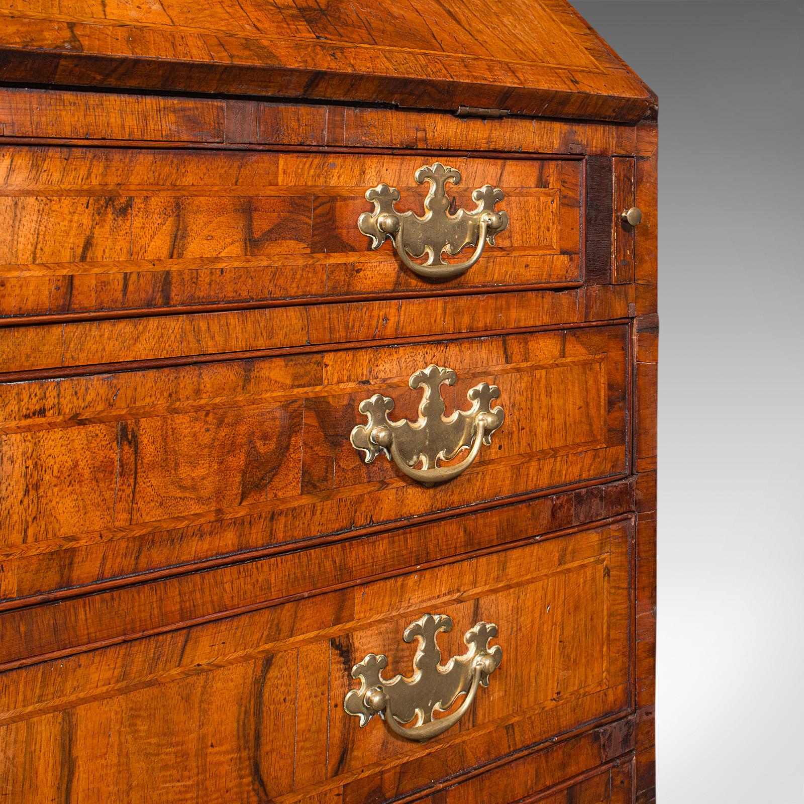 Antique Gentleman's Bureau, English, Walnut, Writing Desk, Secretaire, Georgian For Sale 7