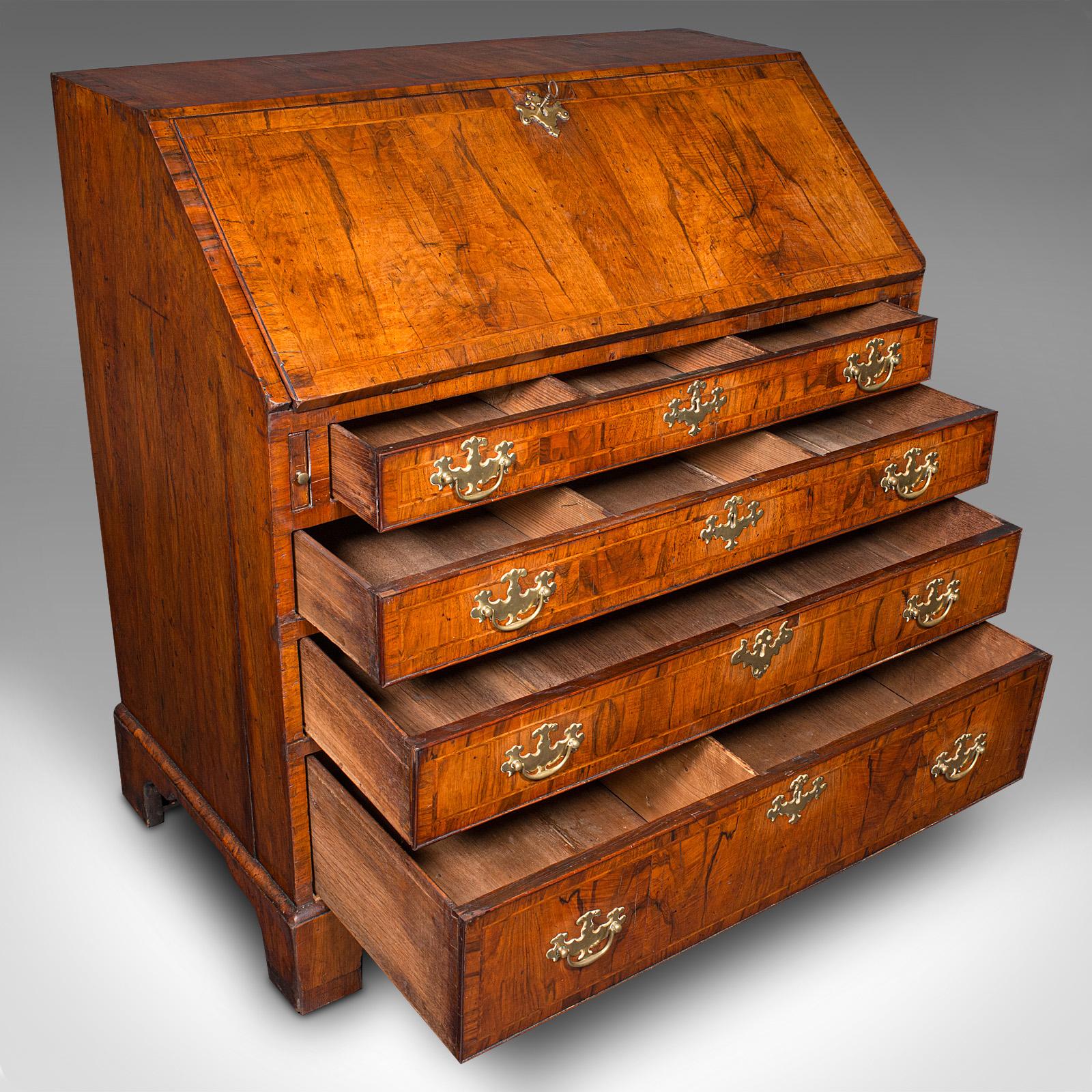 British Antique Gentleman's Bureau, English, Walnut, Writing Desk, Secretaire, Georgian For Sale