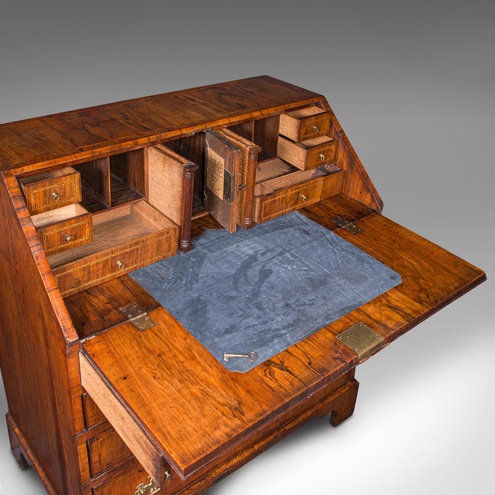 Antique Gentleman's Bureau, English, Walnut, Writing Desk, Secretaire, Georgian For Sale 3
