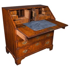 Bureau d'homme ancien, anglais, en noyer, bureau d'écriture, secrétaire, géorgien