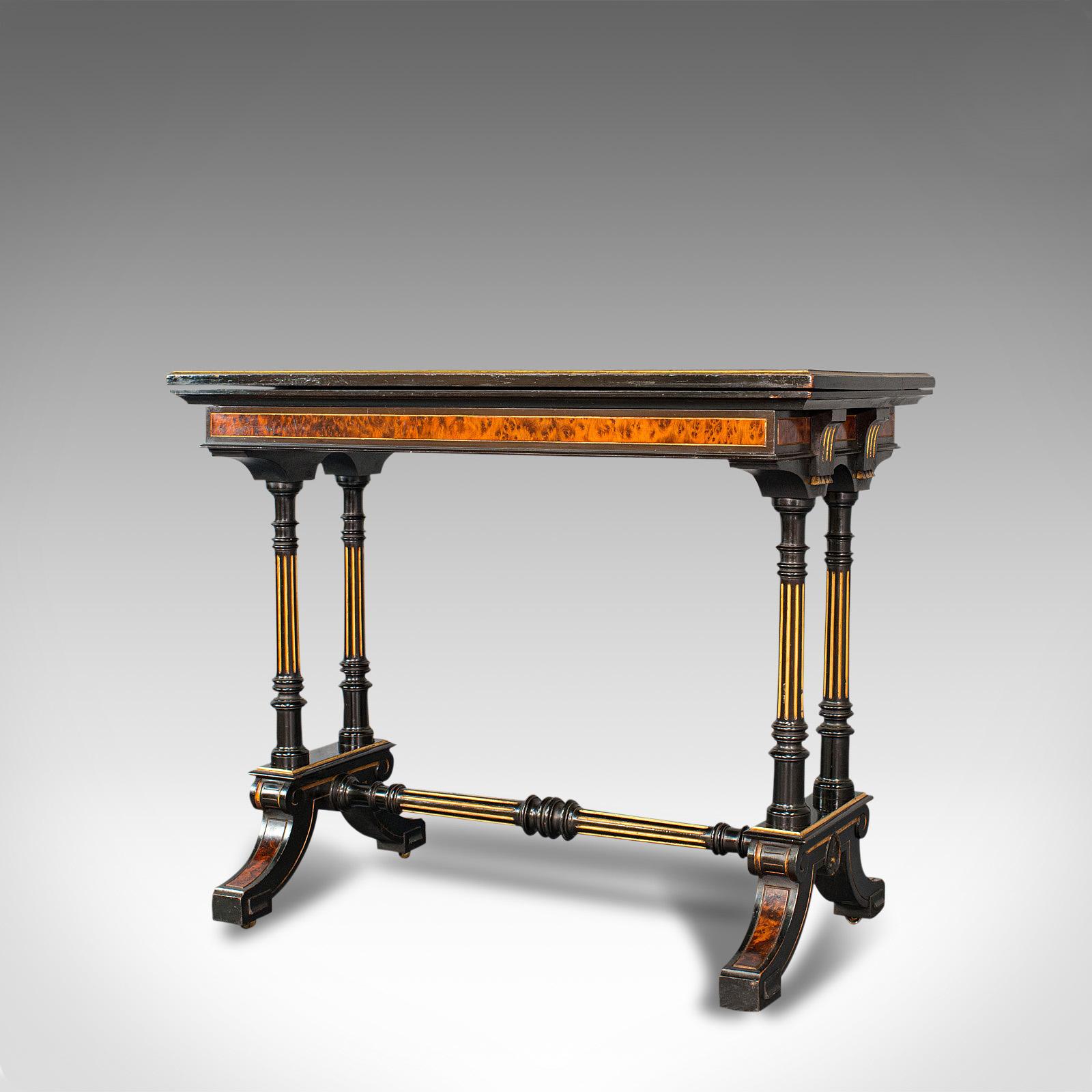 British Antique Card Table, Ebonised, Games, Gillow & Co, Aesthetic Period, Circa 1875