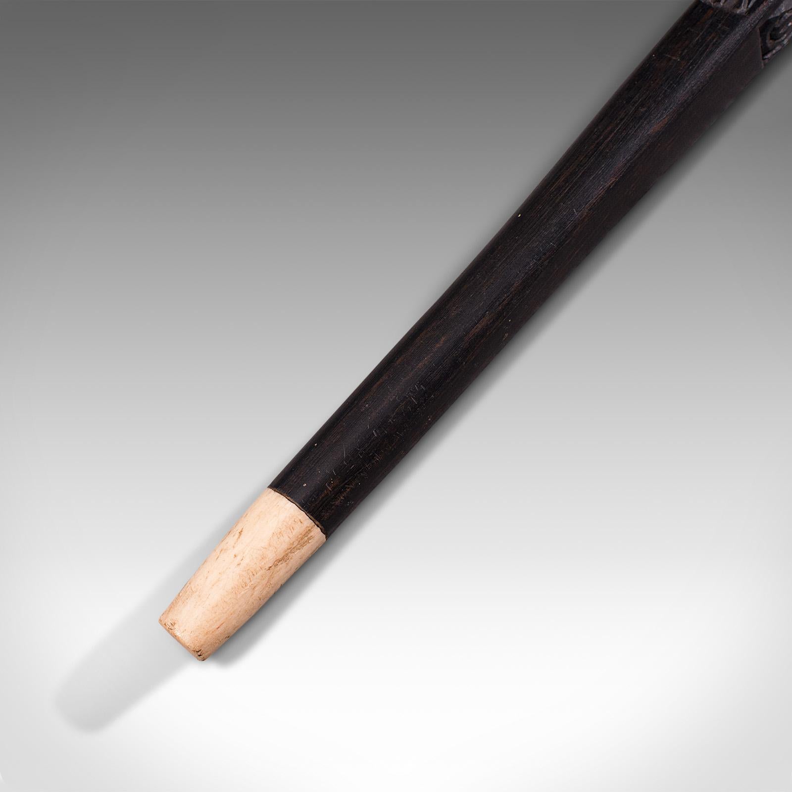 Antique Gentleman's Club Cane, English, Ebony, Carved Walking Stick, Victorian 2