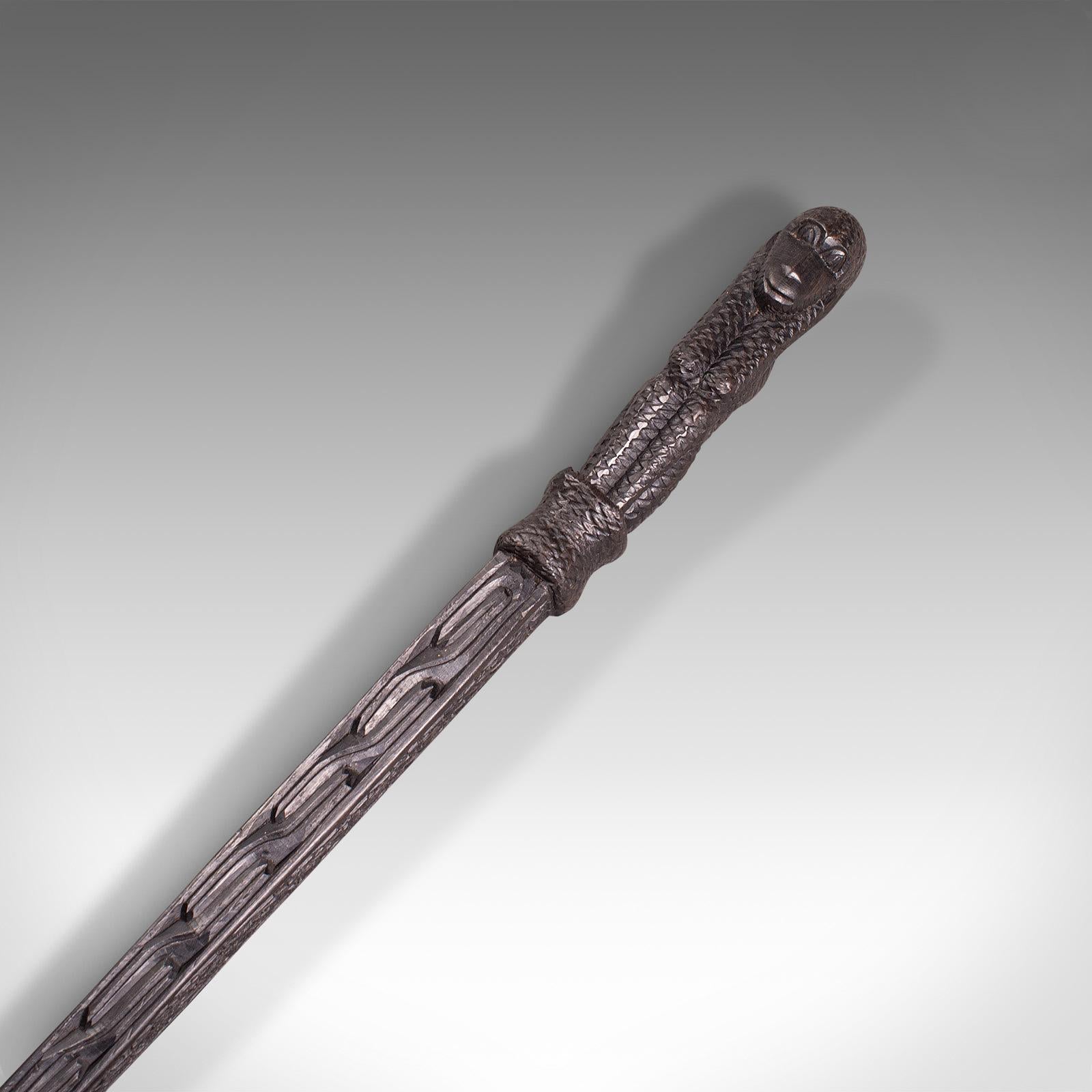 British Antique Gentleman's Club Cane, English, Ebony, Carved Walking Stick, Victorian
