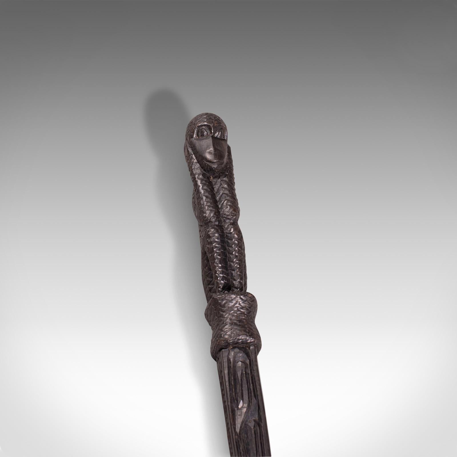 Antique Gentleman's Club Cane, English, Ebony, Carved Walking Stick, Victorian In Good Condition In Hele, Devon, GB