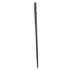 Antique Gentleman's Club Cane, English, Ebony, Carved Walking Stick, Victorian