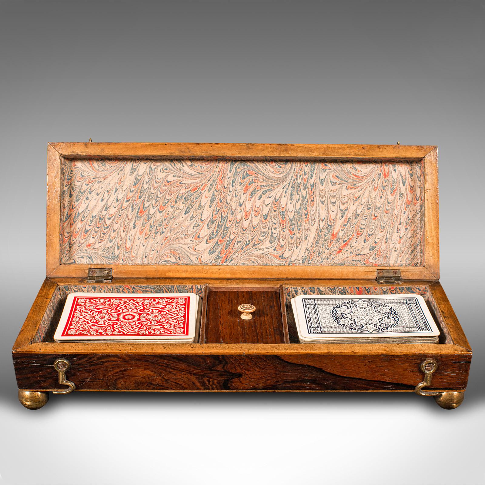 British Antique Gentleman's Cribbage Case, English, Brass, Card Game Box, Mid Victorian