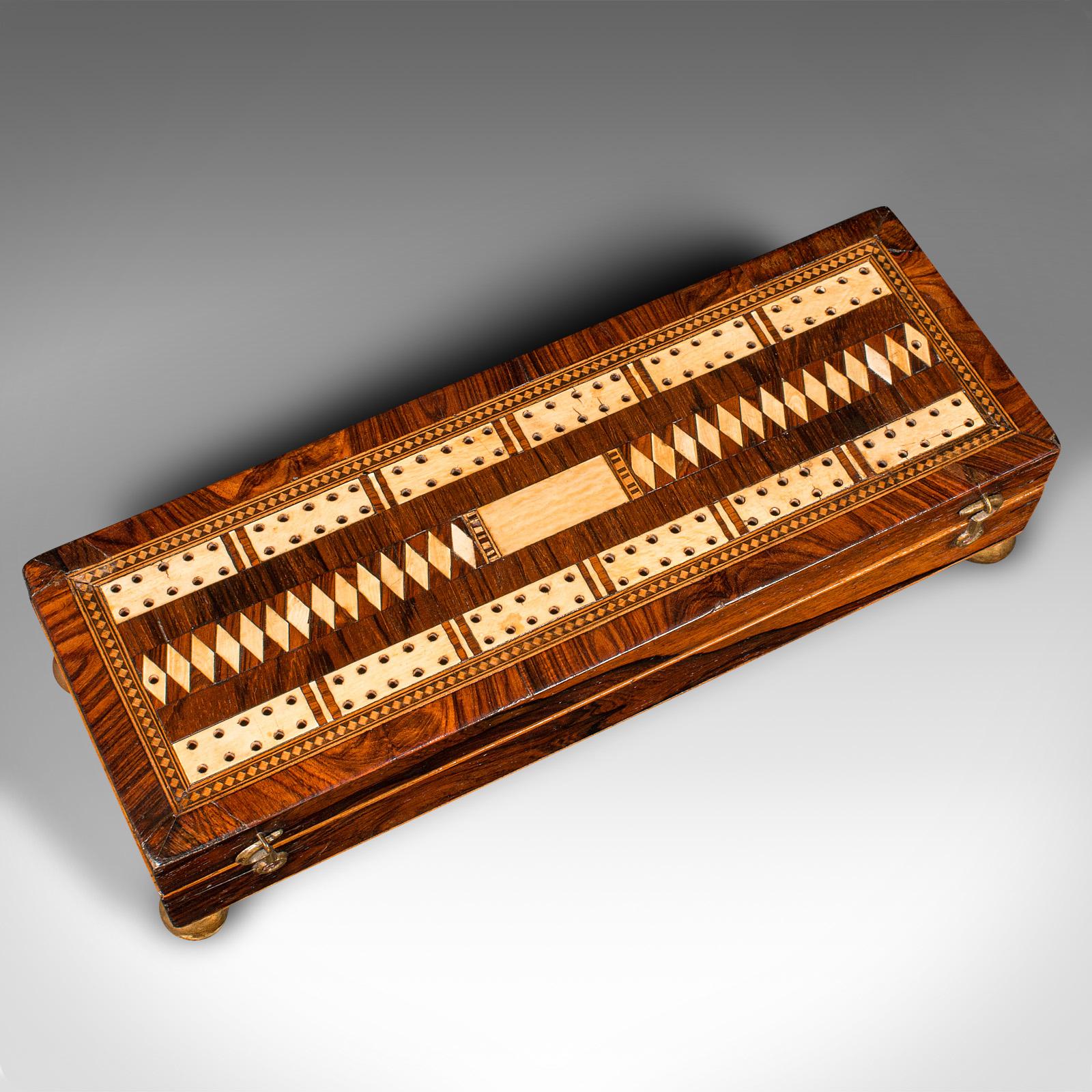 Antique Gentleman's Cribbage Case, English, Brass, Card Game Box, Mid Victorian 1