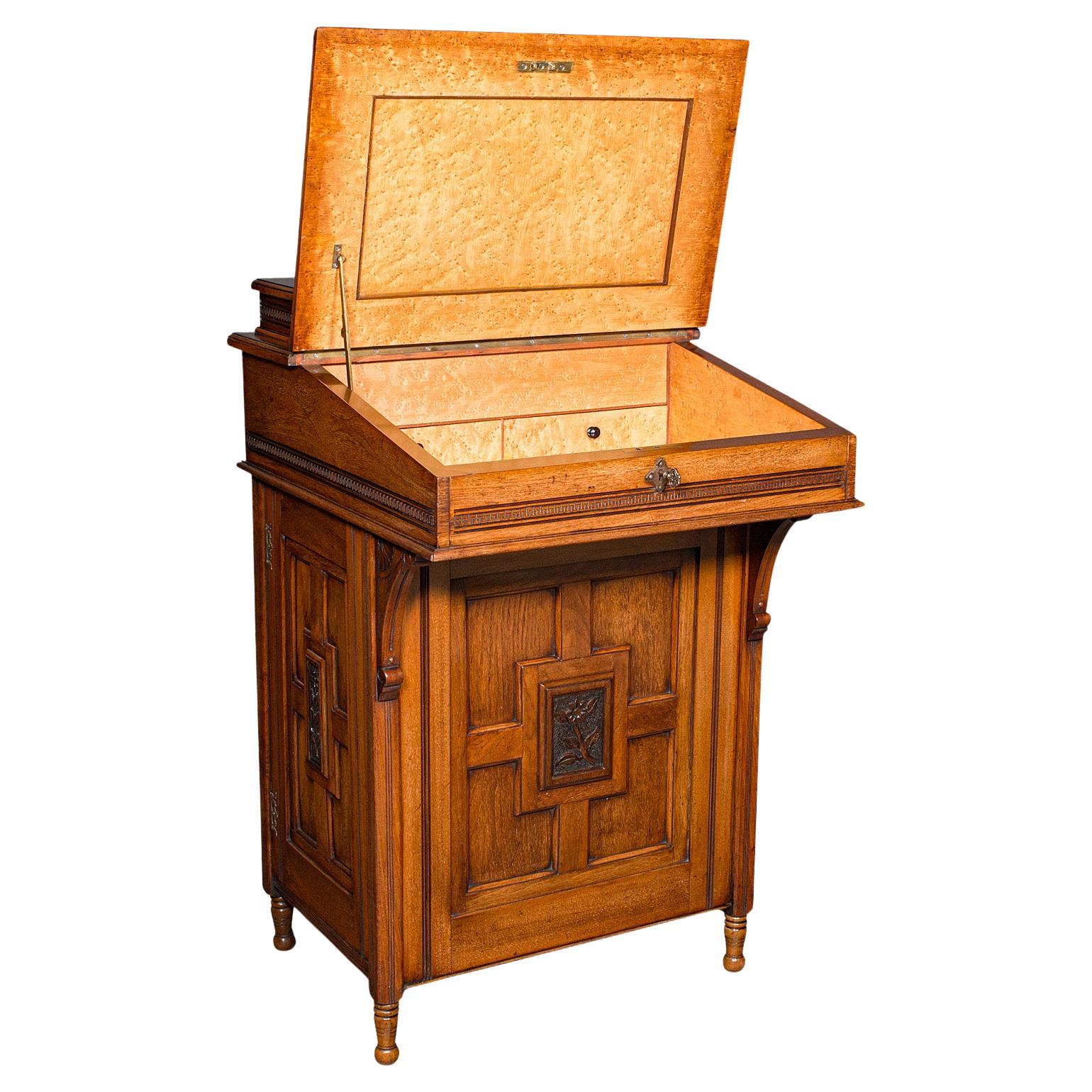 Antiquité Bureau Victorien Davenport, anglais, en noyer, pour homme, C.1880