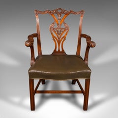 Antique Gentleman's Drawing Room Armchair, English, Chippendale Taste, Victorian