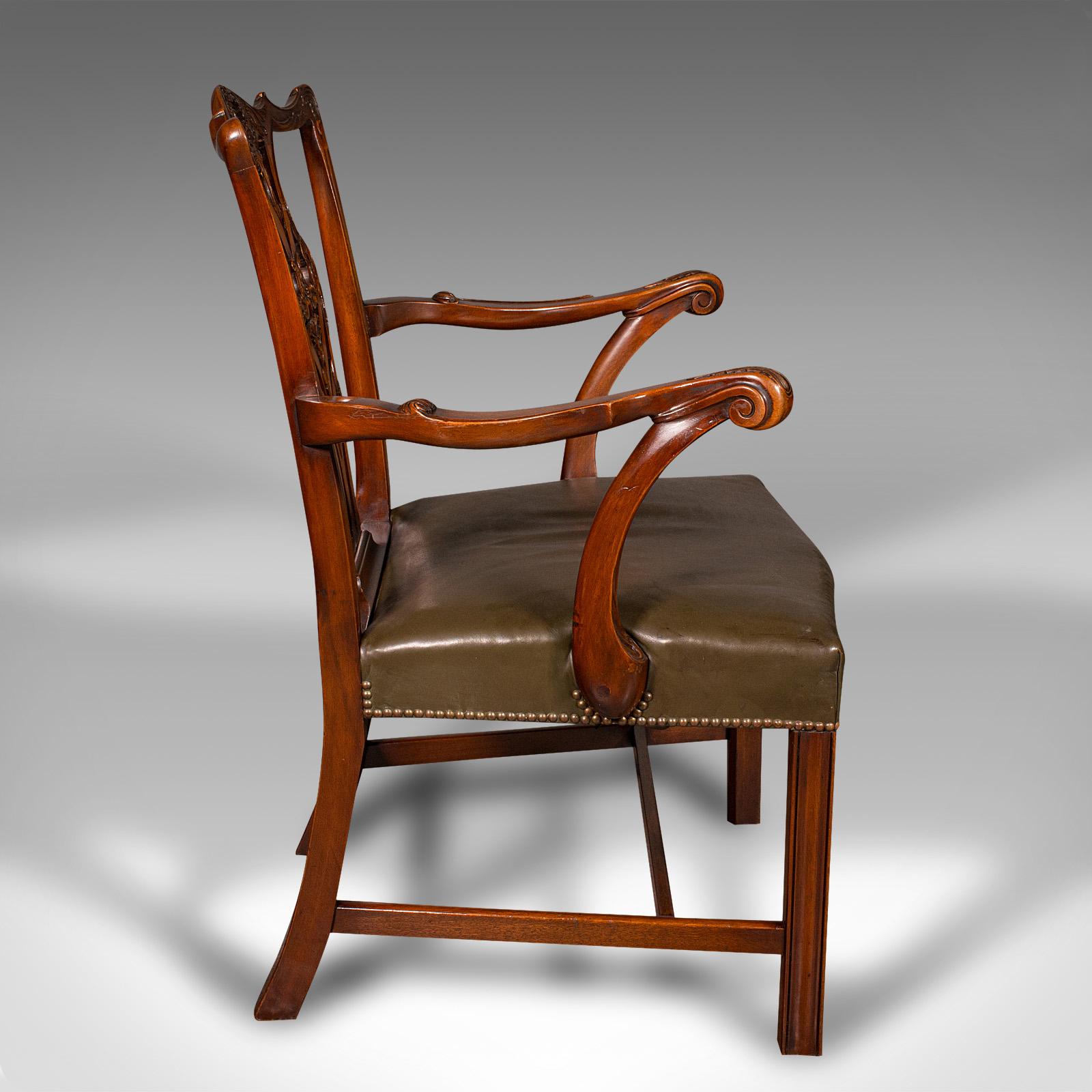 British Antique Gentleman's Drawing Room Armchair, English, Chippendale Taste, Victorian For Sale