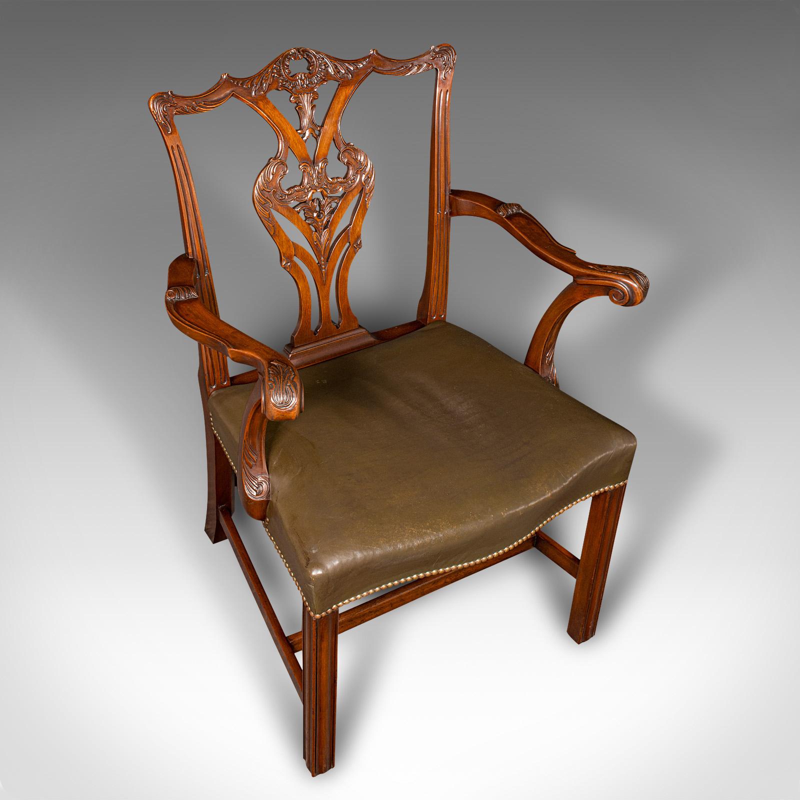 19th Century Antique Gentleman's Drawing Room Armchair, English, Chippendale Taste, Victorian For Sale