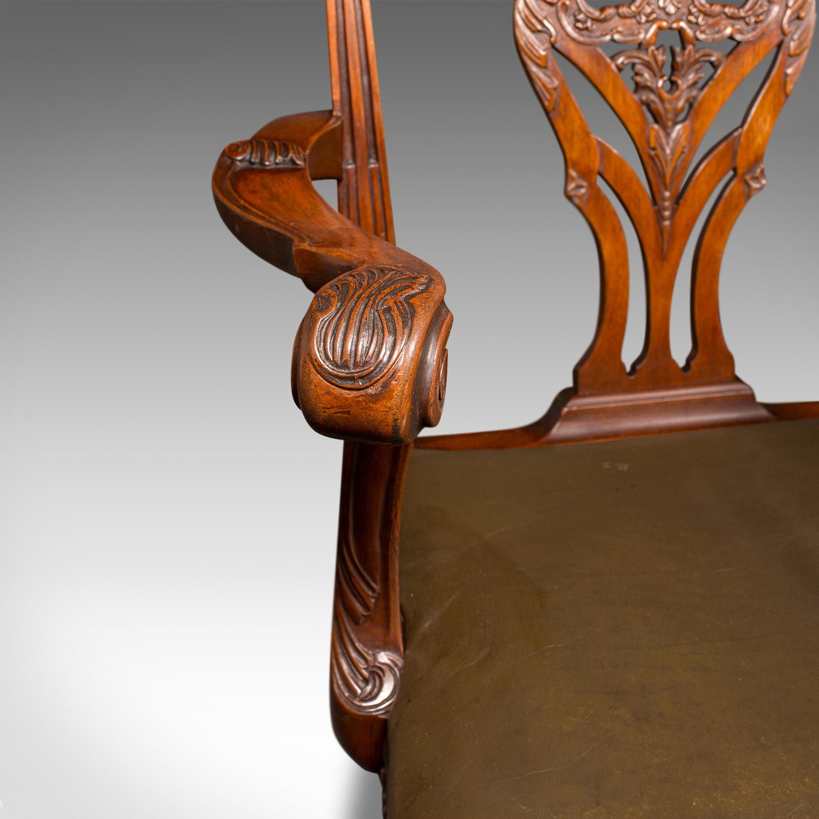 Antique Gentleman's Drawing Room Armchair, English, Chippendale Taste, Victorian For Sale 1