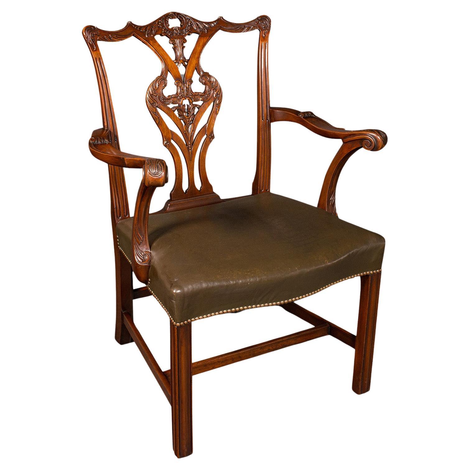 Antique Gentleman's Drawing Room Armchair, English, Chippendale Taste, Victorian