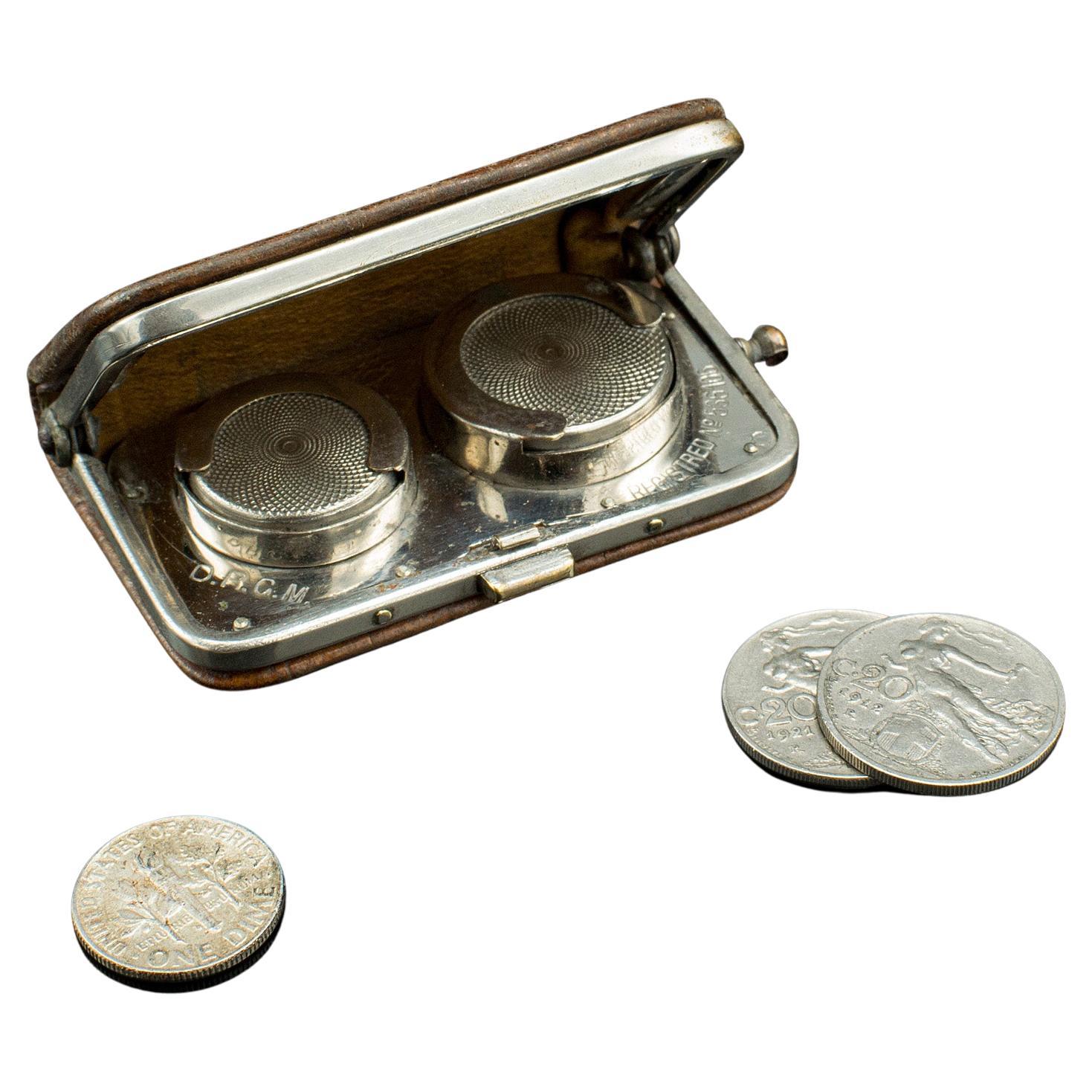 Antique Gentleman's Money Clip, German, Leather, Pocket Coin Holder, Edwardian For Sale