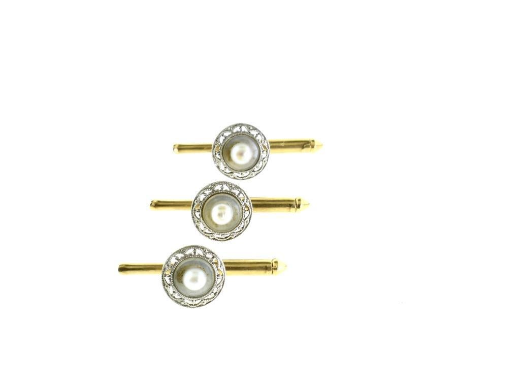 Ensemble de boutons de manchette et de clous d'oreilles en platine et en or pour homme, vers 1915 Unisexe en vente