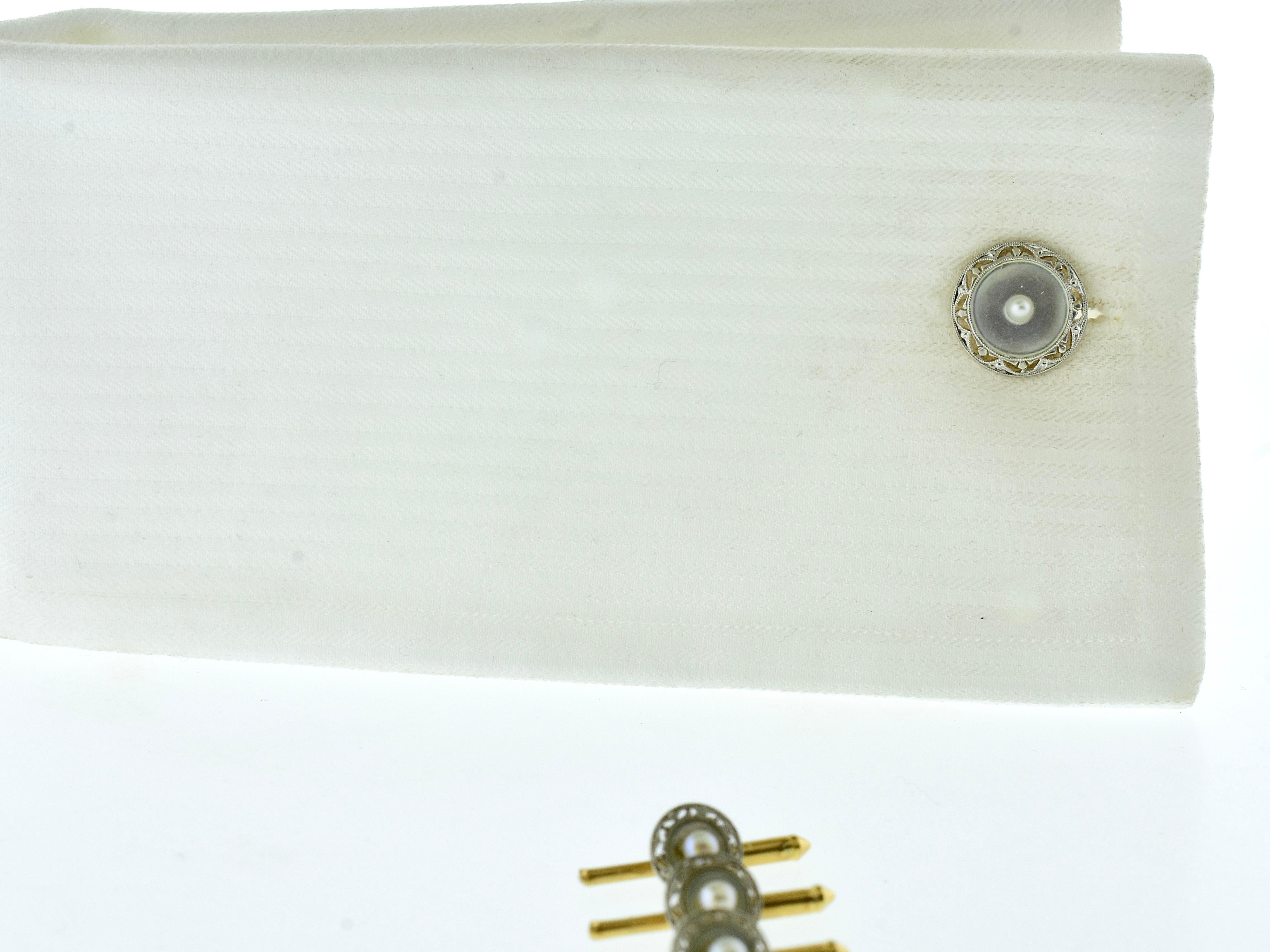 Ensemble de boutons de manchette et de clous d'oreilles en platine et en or pour homme, vers 1915 en vente 4