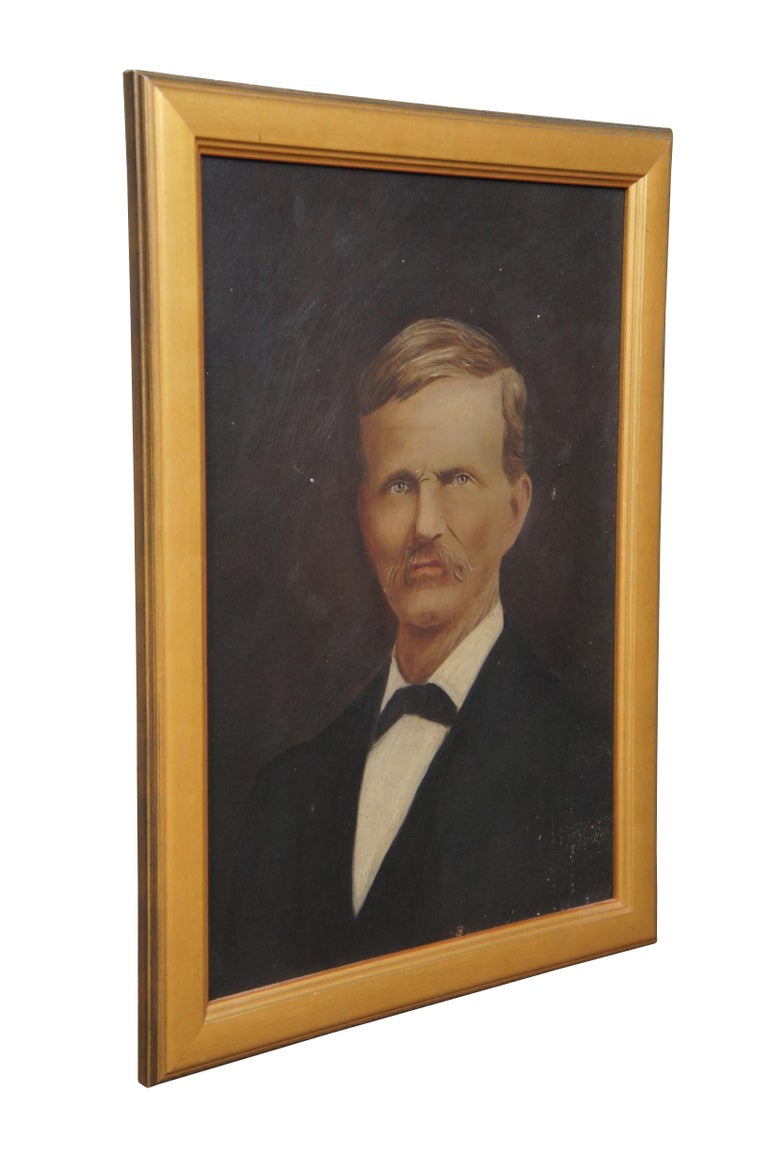 Antique Gentlemans Portrait Oil Painting on Board Man with Mustache For ...
