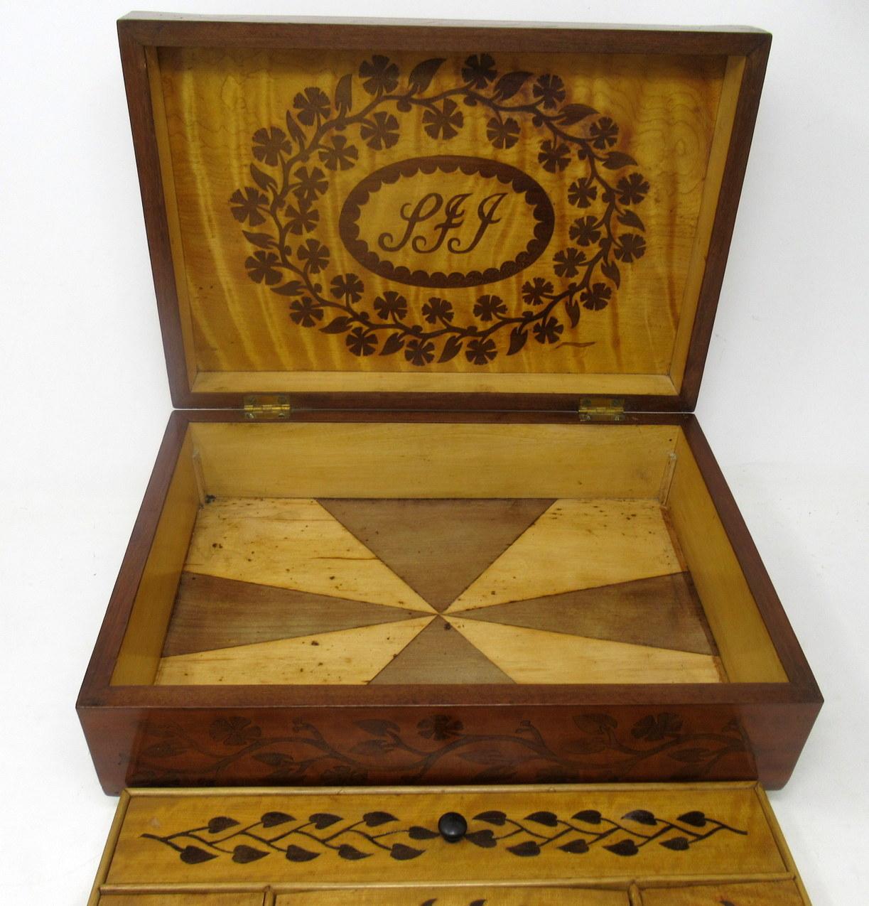 Antiker Herrenschmuckkasten aus Seidenholz und Mahagoni mit Intarsien und Schmuckkästchen 19ct (Edwardian) im Angebot