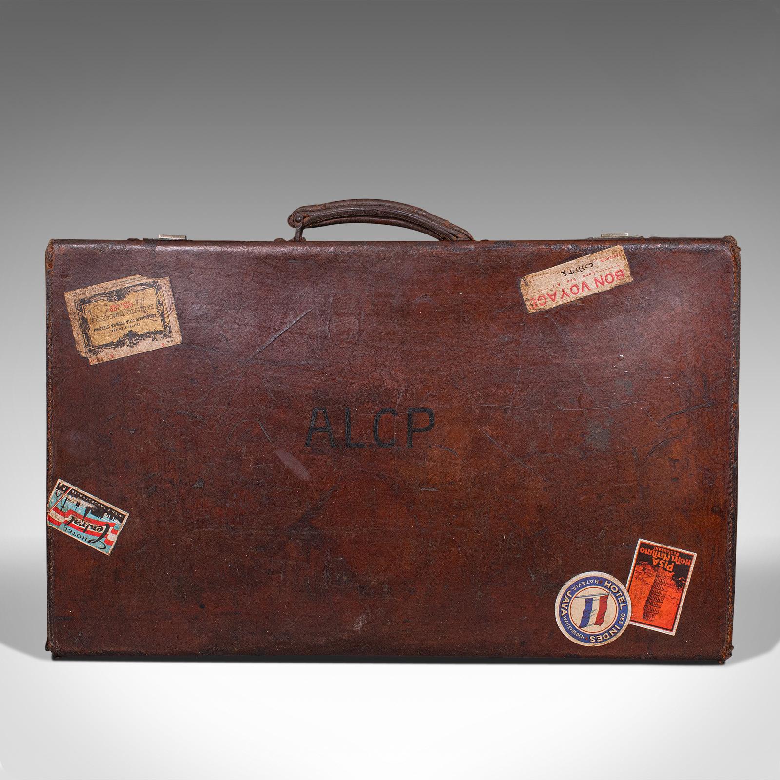 British Antique Gentleman's Suitcase, English, Leather, Case, Travel, Edwardian, C.1910