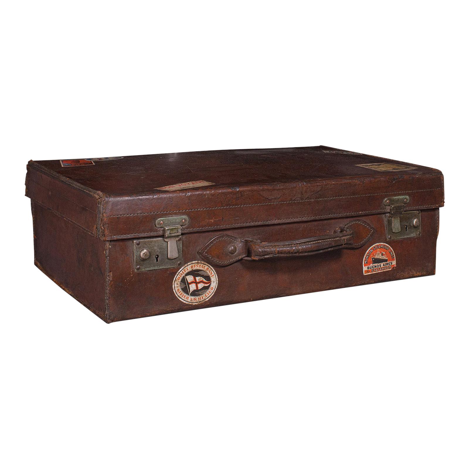 Antique Gentleman's Suitcase, English, Leather, Case, Travel, Edwardian, C.1910