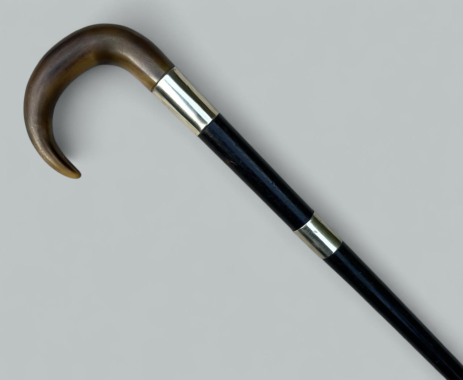 XIX secolo Antico bastone da passeggio inglese con spada da gentiluomo in argento massiccio e legno 1900 in vendita