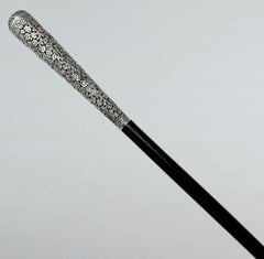 Antique Gentlemans Sword Walking Stick Cane Sterling Silver Ebony Wood 19th Cent