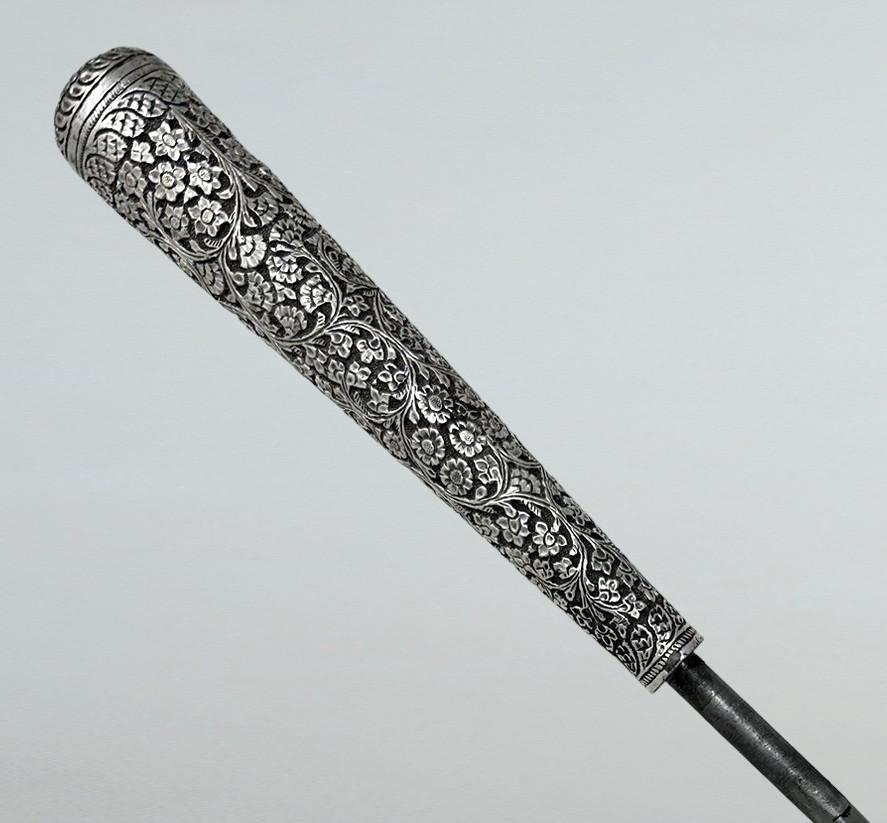 Polished Antique Gentlemans Sword Walking Stick Cane Sterling Silver Ebony Wood 19th Cent For Sale