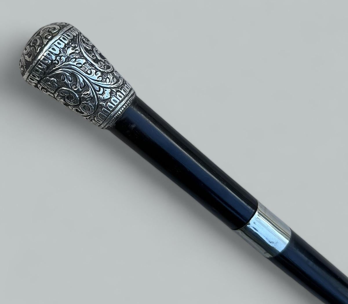 Anglais Ancienne canne épée pour homme en argent Sterling Ebony Wooden 19th Ct en vente