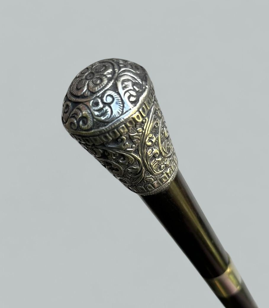 XIXe siècle Ancienne canne épée pour homme en argent Sterling Ebony Wooden 19th Ct en vente