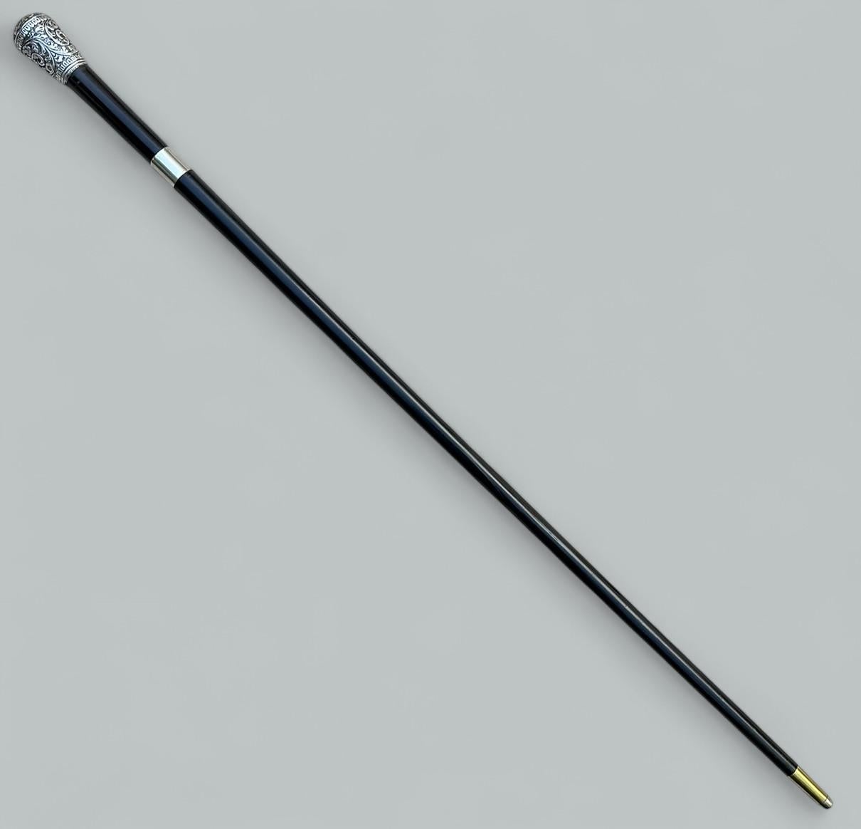 Argent sterling Ancienne canne épée pour homme en argent Sterling Ebony Wooden 19th Ct en vente